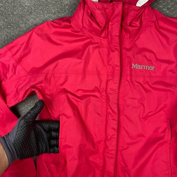 Marmot Jacket Women's Small Pink PreCip Eco Rain Waterproof Hooded Hiking Nylon - Picture 3 of 14